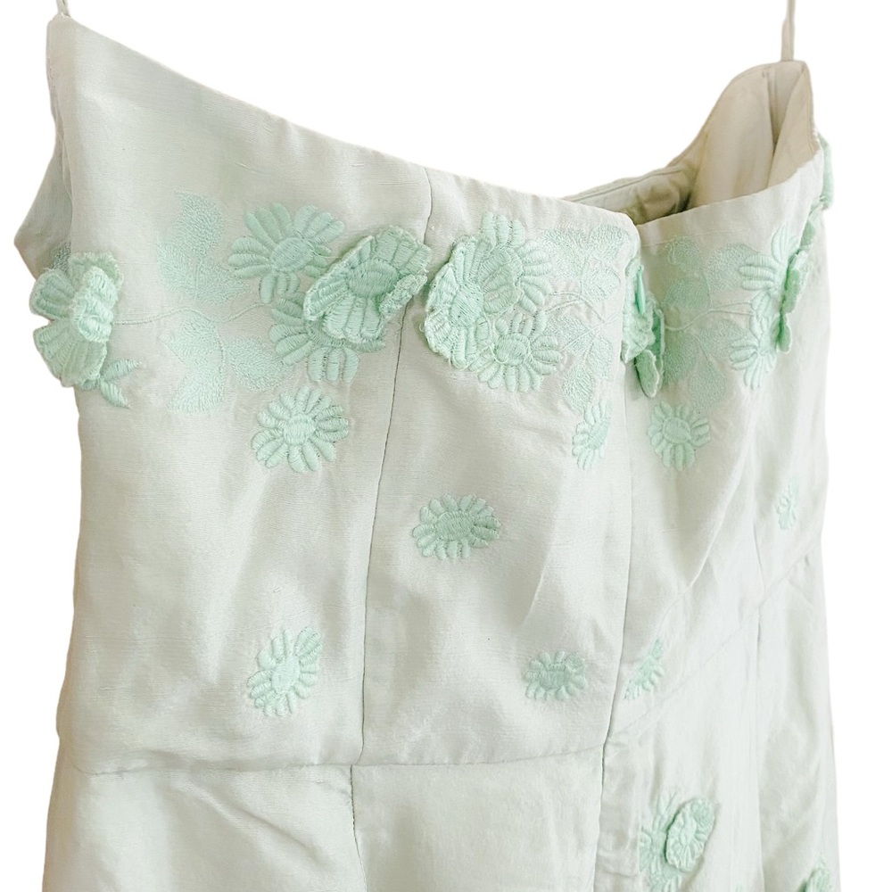 Luca Luca 100% Silk Seafoam Green 3D Floral Strapless Stunning Dress Size Medium - Picture 6 of 10
